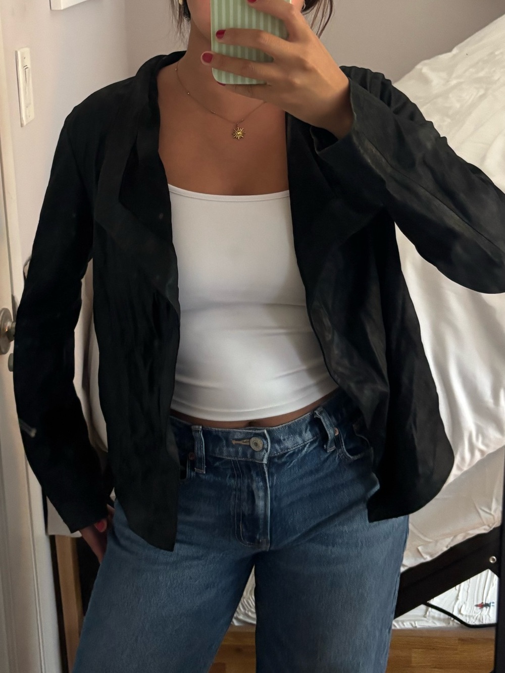 BB Dakota Black Draped Leather Jacket
